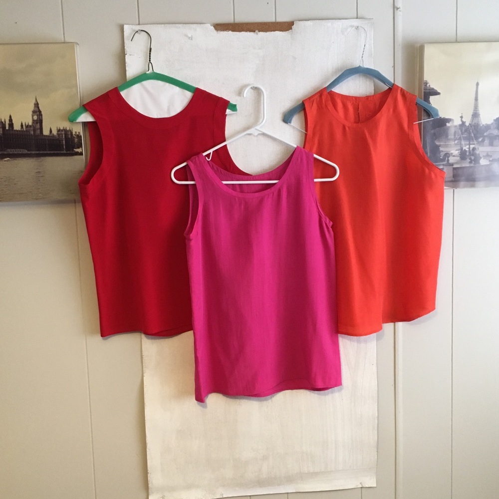3 - 100% Silk Tank Tops Size Sml Pink, Red, Orange